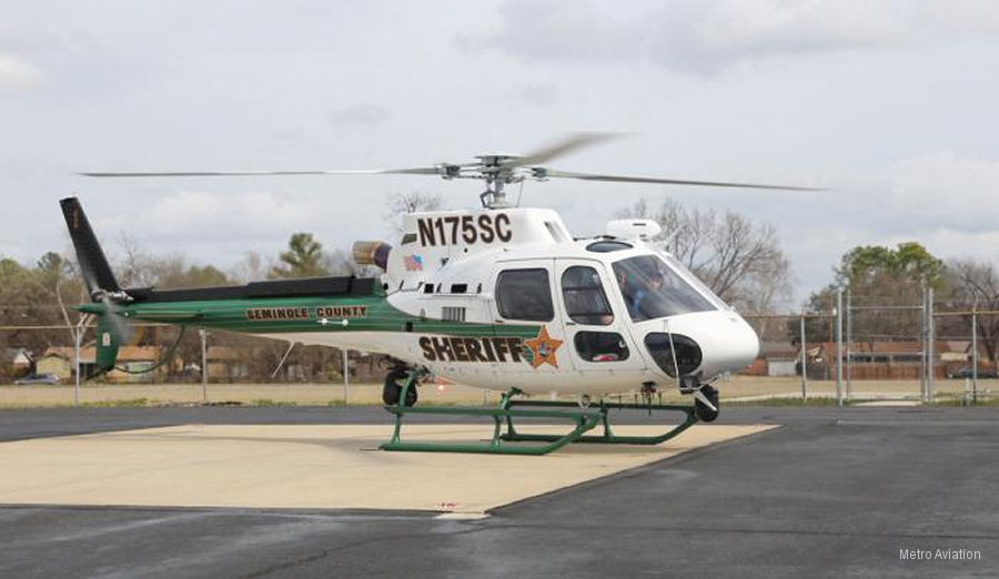 Helicopter Airbus H125 Serial 8430 Register N175SC used by SCSO (Seminole County Sheriffs Office) ,Metro Aviation ,Airbus Helicopters Inc (Airbus Helicopters USA). Built 2017. Aircraft history and location