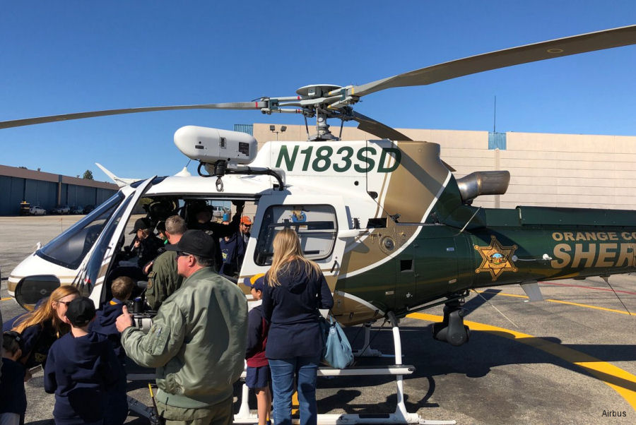 Helicopter Airbus H125 Serial 8376 Register N183SD used by OCSD (Orange County Sheriff Department) ,Airbus Helicopters Inc (Airbus Helicopters USA). Built 2017. Aircraft history and location
