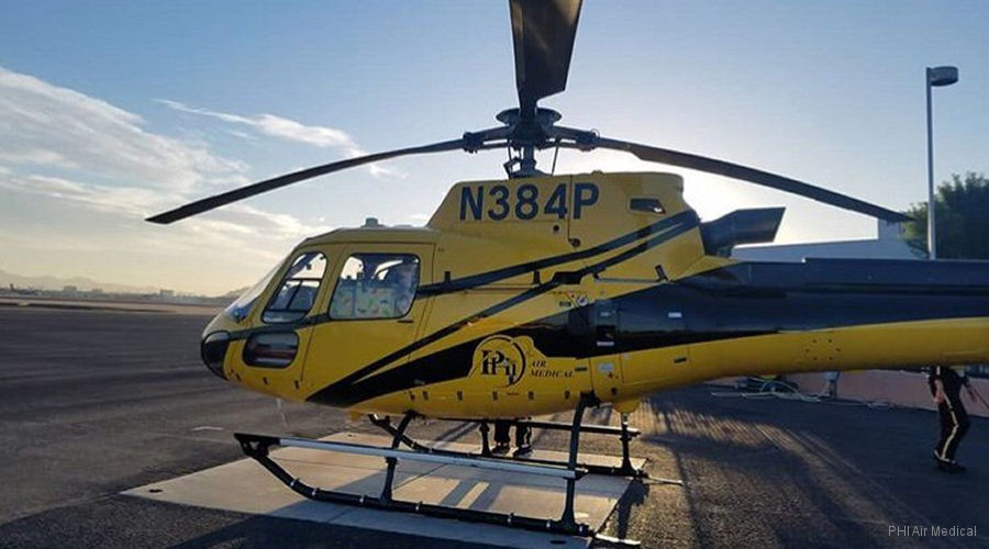 Helicopter Airbus H125 Serial 7928 Register N384P N128AH used by Air Evac (Air Evac Arizona) ,PHI Air Medical ,Airbus Helicopters Inc (Airbus Helicopters USA). Built 2014. Aircraft history and location