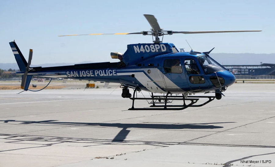 Helicopter Airbus H125 Serial 8459 Register N408PD N462AH used by SJPD (San Jose Police Department) ,Airbus Helicopters Inc (Airbus Helicopters USA). Built 2017. Aircraft history and location