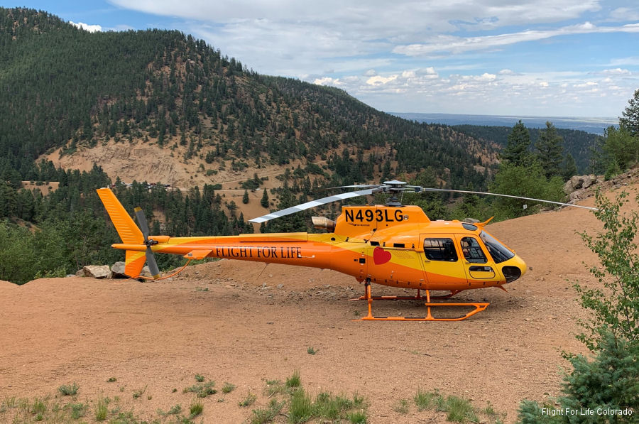 Helicopter Airbus H125 Serial 8764 Register N493LG used by FFLC (Flight For Life Colorado) ,Air Methods ,Airbus Helicopters Inc (Airbus Helicopters USA). Built 2019. Aircraft history and location
