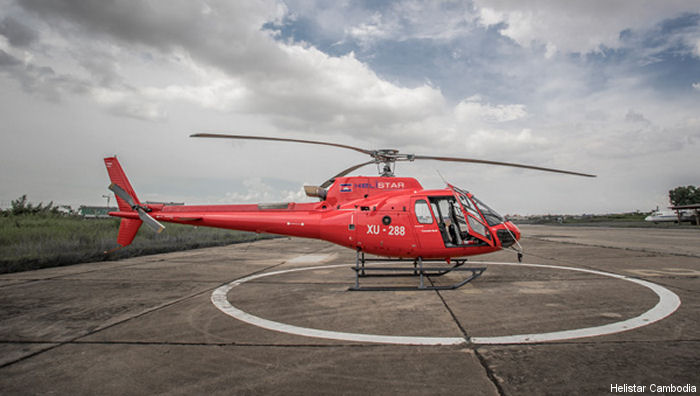 Helicopter Airbus H125 Serial 8289 Register XU-288 9V-HCB used by Helistar Cambodia ,Airbus Helicopters Southeast Asia AHSA. Aircraft history and location