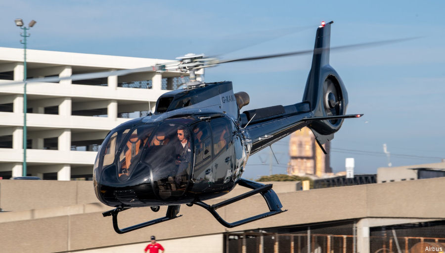 Helicopter Airbus H130 Serial 8742 Register N130GB G-XAML G-DBAM used by Chop Air ,Bank Of Utah ,Helicopter Services Ltd ,Airbus Helicopters UK Aston Martin Design. Built 2019. Aircraft history and location