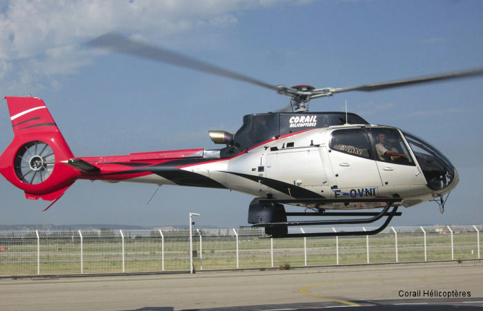 Helicopter Airbus H130 Serial 8263 Register F-OVNI used by Corail Helicopteres. Built 2016. Aircraft history and location