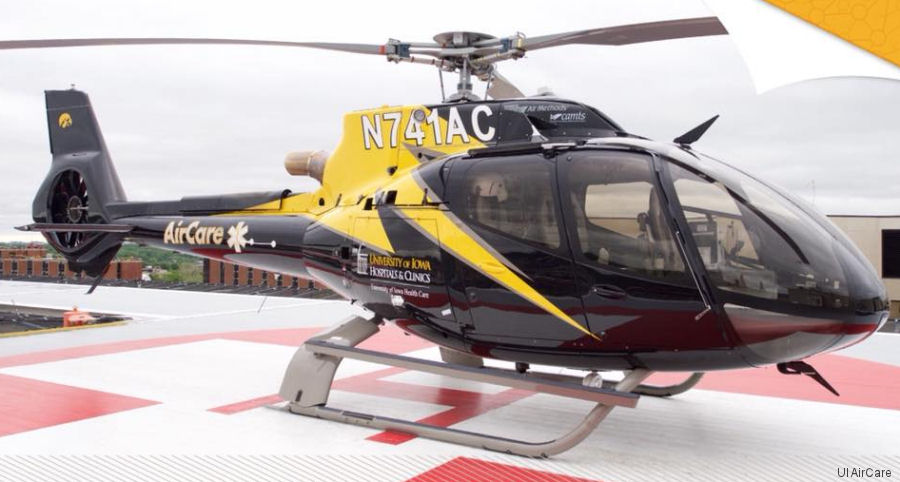 Helicopter Airbus H130 Serial 7845 Register N741AC N553AC used by UI AirCare ,Air Methods ,Airbus Helicopters Inc (Airbus Helicopters USA). Built 2014. Aircraft history and location