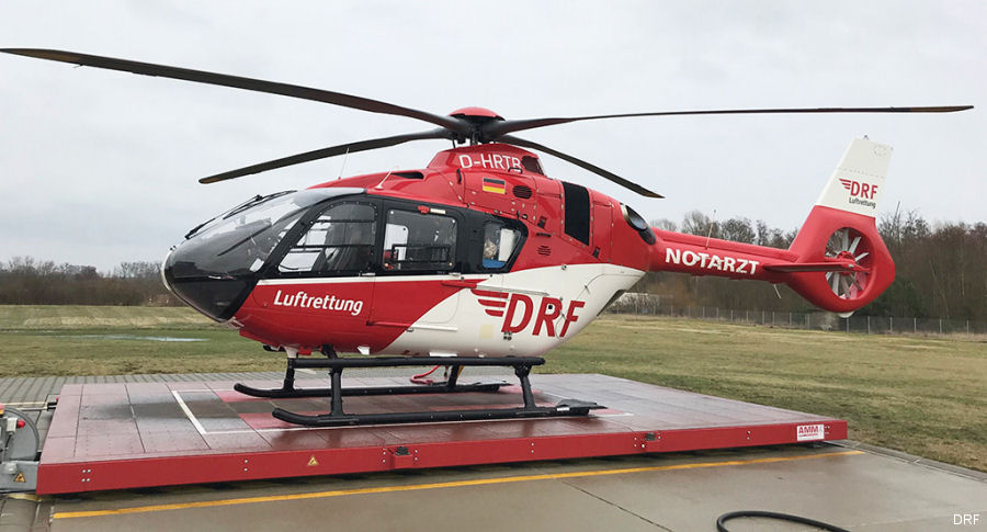 Helicopter Airbus H135 / EC135T3H Serial 2019 Register D-HRTB used by DRF Luftrettung DRF Christoph 64 (DRF). Built 2017. Aircraft history and location
