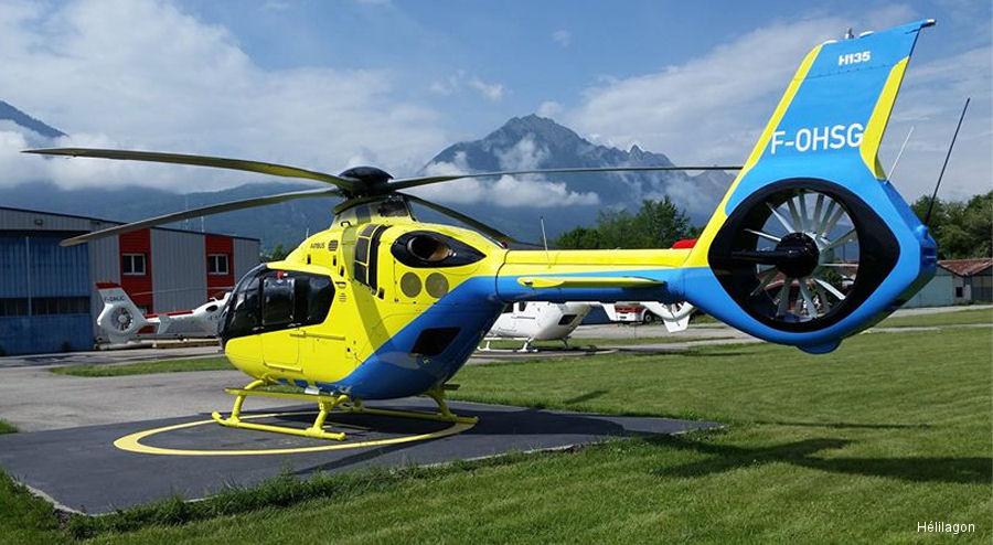 Helicopter Airbus H135 / EC135T3H Serial 2050 Register F-OHSG used by Helilagon. Built 2018. Aircraft history and location