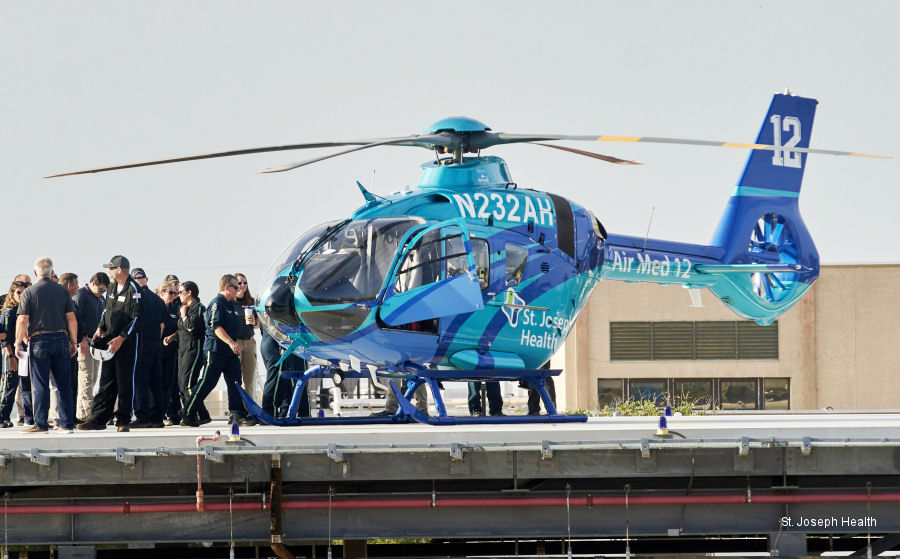 Detailed history and photos of helicopter Airbus H135 / EC135P3H Serial 2204 Register N898MT N232AH used by Air Med 12 ,TVPX ,Med Trans Corp ,Airbus Helicopters Inc (Airbus Helicopters USA) Track service timeline and current status.