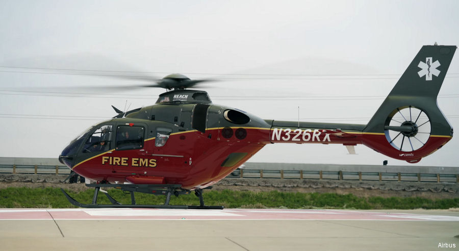 Helicopter Airbus H135 / EC135P3H Serial 2164 Register N326RX N131AH used by Fire EMS (Contra Costa Fire EMS) ,REACH Air Medical ,Airbus Helicopters Inc (Airbus Helicopters USA). Built 2021. Aircraft history and location