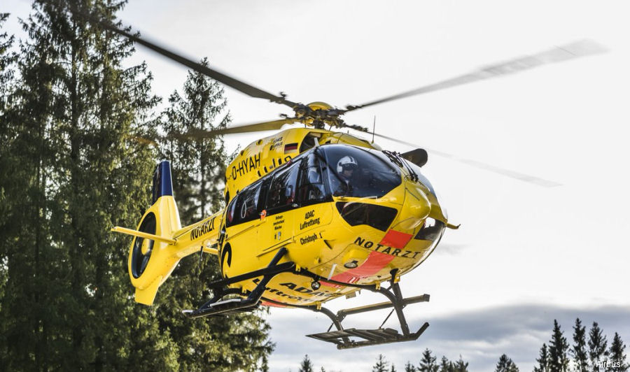 Helicopter Airbus H145D2 / EC145T2 Serial 20079 Register D-HYAH used by ADAC Luftrettung ADAC Christoph 1 (ADAC) ,Christoph 66 (ADAC) ,Christoph Murnau (ADAC). Built 2016. Aircraft history and location