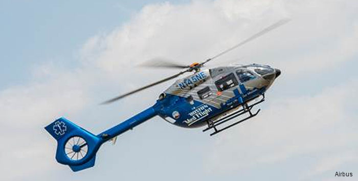 Helicopter Airbus Helicopters H145 / EC145T2 Serial 20098 Register N145NE N416AH used by State of Massachusetts Metro Aviation Airbus Helicopters Inc (Airbus Helicopters USA). Built 2016. Aircraft history and location