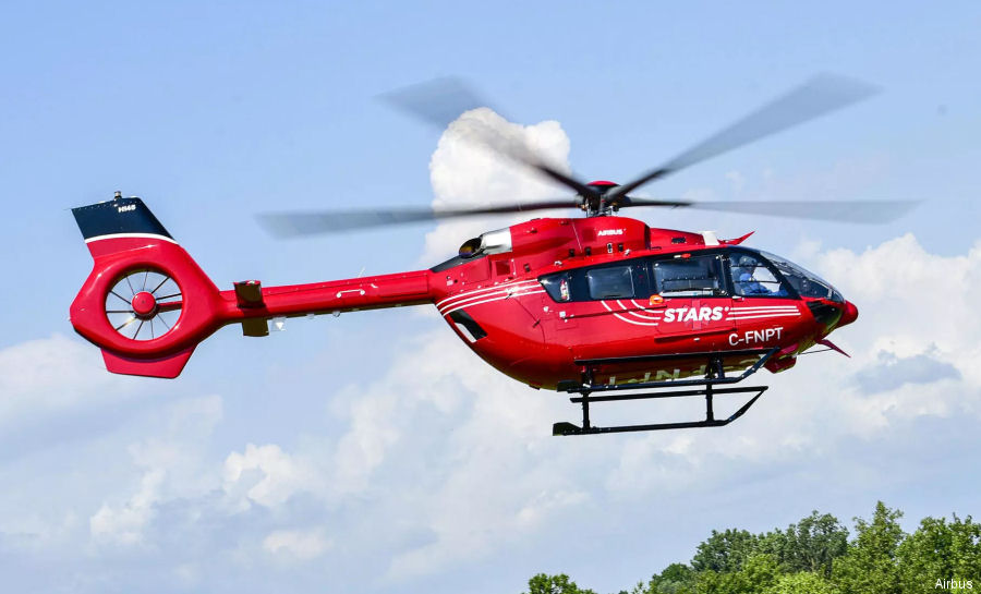 Helicopter Airbus H145D3  Serial 21008 Register C-FNPT used by Canadian Ambulance Services STARS (Shock Trauma Air Rescue Society) ,Airbus Helicopters Canada. Built 2020. Aircraft history and location