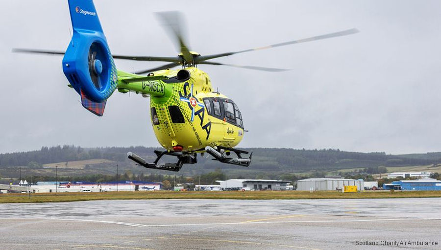 Detailed history and photos of helicopter Airbus H145D3 Serial 21364 Register G-NSCA used by UK Air Ambulances SCAA (Scotland Charity Air Ambulance) ,Babcock International Babcock Babcock Mission Critical Services Onshore Track service timeline and current status.