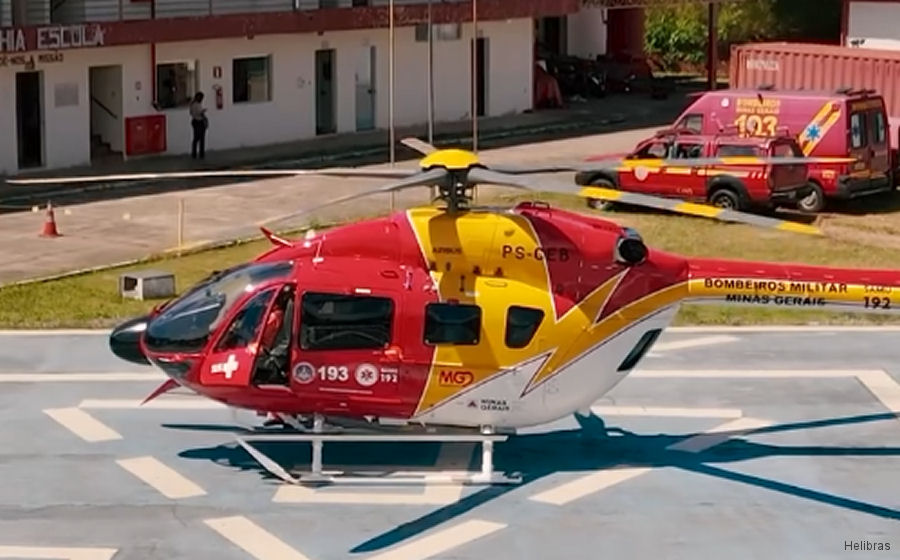 Helicopter Airbus H145D3  Serial 21287 Register PS-CEB used by Policia Militar do Brasil (Brazilian Military Police). Aircraft history and location