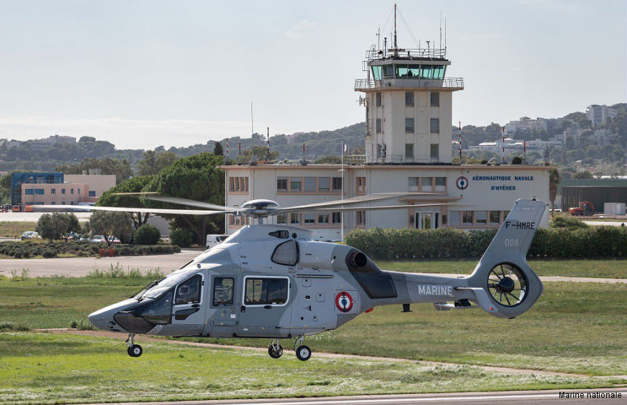 Helicopter Airbus H160 Serial 1008 Register 008 F-HMRE used by Aéronautique Navale (French Navy) ,Babcock France. Aircraft history and location