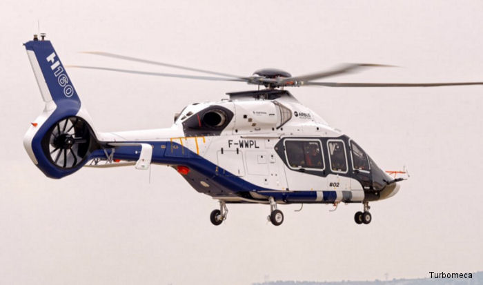 Helicopter Airbus H160 Serial PT2 Register F-WWPL used by Airbus Helicopters France. Built 2016. Aircraft history and location