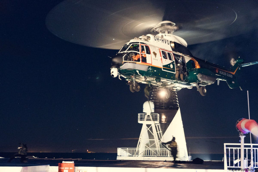 Helicopter Airbus Helicopters H215 / AS332C1e / AS332L1e Serial 2956 Register OH-HVQ used by Rajavartiolaitos (Finnish Border Guard). Aircraft history and location