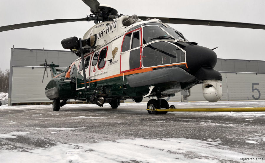 Helicopter Airbus Helicopters H215 / AS332C1e / AS332L1e Serial 2956 Register OH-HVQ used by Rajavartiolaitos (Finnish Border Guard). Aircraft history and location