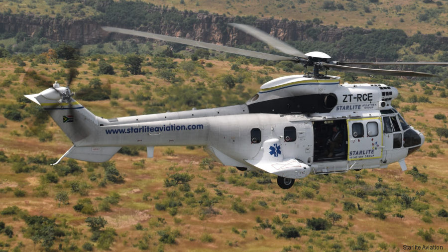 Detailed history and photos of helicopter Airbus H215 Serial 2896 Register ZT-RYC N579AC ZT-RCE EI-SAO used by Starlite Aviation Ireland SAF Aerogroup ,Starlite Helicopters Track service timeline and current status.