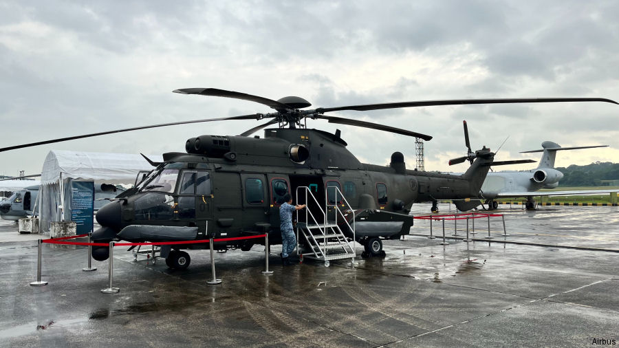 Helicopter Airbus H225M Serial 3050 Register 201 used by Republic of Singapore Air Force RSAF. Aircraft history and location