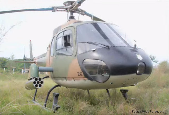 Helicopter Aerospatiale HB350B Esquilo Serial 1944 Register H-026 PT-HMR used by Fuerza Aerea Paraguaya (Paraguay Air Force) ,Helibras. Aircraft history and location