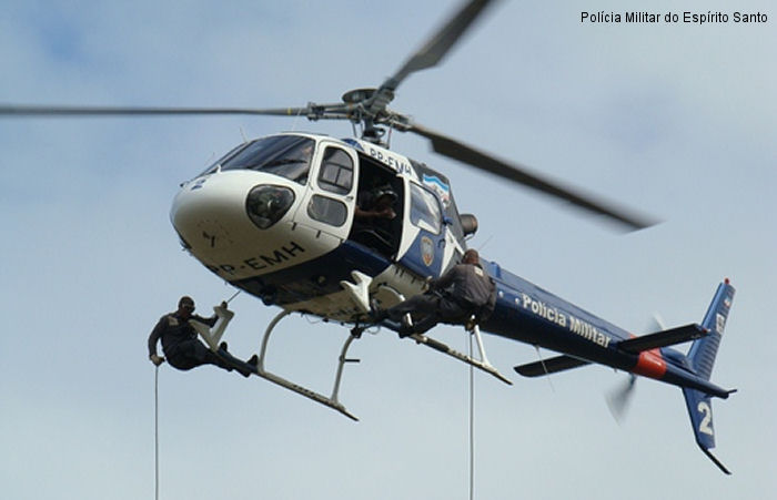 Helicopter Eurocopter HB350B2 Esquilo Serial 3011 Register PP-EMH used by Policia Militar do Brasil (Brazilian Military Police) ,Helibras. Aircraft history and location