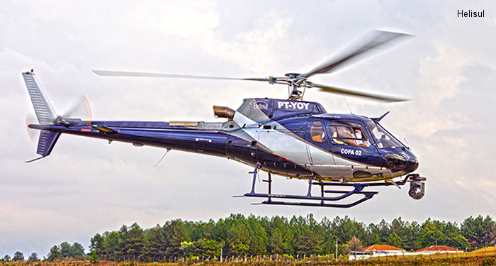 Detailed history and photos of helicopter Eurocopter HB350B3 Esquilo Serial 3165 Register PT-YOY used by Helisul Taxi Aereo ,Helibras Track service timeline and current status.
