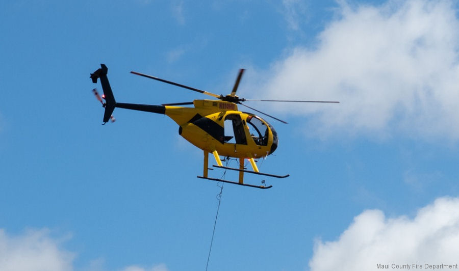 Detailed history and photos of helicopter Hughes 369D / 500D Serial 280261D Register N114HD C-GKNP used by MCFD (Maui County Fire Department) Track service timeline and current status.