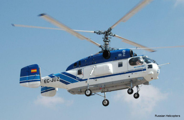 Helicopter Russian Helicopters Ka-32A11BC Serial 9713 Register EC-JUZ used by Ministerio de Agricultura, Alimentacion y Medio Ambiente MAGRAMA (Ministry of Agriculture, Food and Environment) ,INAER Chile ,INAER. Aircraft history and location