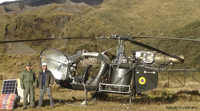 Detailed history and photos of helicopter Aerospatiale SA315B Lama Serial 2313 Register E-318 IGM-313 used by Ejercito Ecuatoriano (Ecuadorian Army) Track service timeline and current status.
