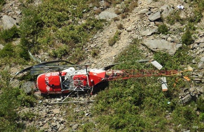 Helicopter Aerospatiale SA315B Lama Serial 2321 Register HB-XEO F-BUYA used by Air Glaciers SA. Built 1973. Aircraft history and location