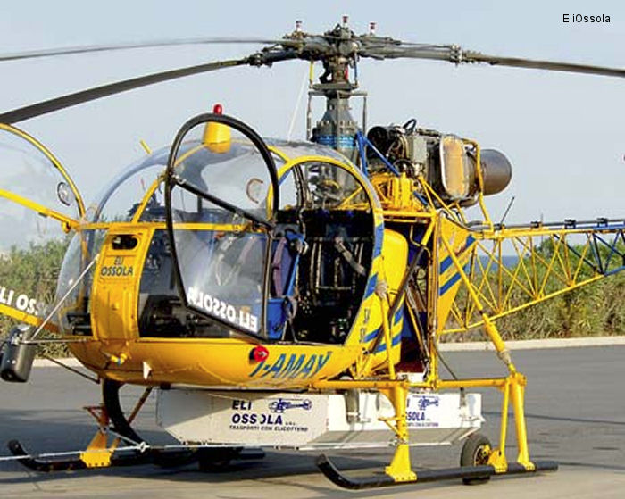 Helicopter Aerospatiale SA315B Lama Serial 2607 Register I-AMAY used by EliOssola. Aircraft history and location