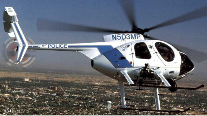 Helicopter McDonnell Douglas MD369E / MD500E Serial 0414E Register ZK-HLS N503MP N7093S C-FHMM N1608L used by MPD (Mesa Police Department). Built 1990. Aircraft history and location