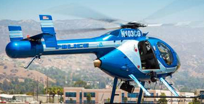 Helicopter McDonnell Douglas MD520N Serial LN102 Register N103CG used by Burbank and Glendale Police Joint Air Support Unit ,MD Helicopters MDHI. Built 2006. Aircraft history and location