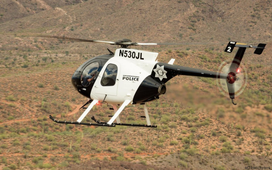 Helicopter MD Helicopters MD530F Serial 0251FF Register N530JL N6010W used by LVMPD (Las Vegas Metropolitan Police Department) ,MD Helicopters MDHI. Built 2015. Aircraft history and location