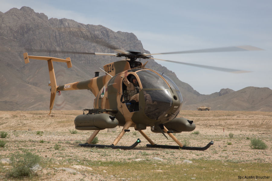 Helicopter MD Helicopters MD530F Serial 0224FF Register 224 used by Afghan Air Force. Aircraft history and location