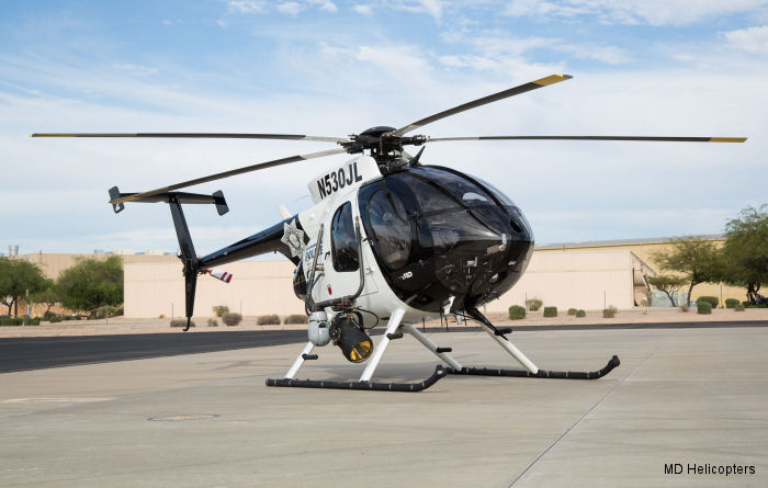 Helicopter MD Helicopters MD530F Serial 0251FF Register N530JL N6010W used by LVMPD (Las Vegas Metropolitan Police Department) ,MD Helicopters MDHI. Built 2015. Aircraft history and location
