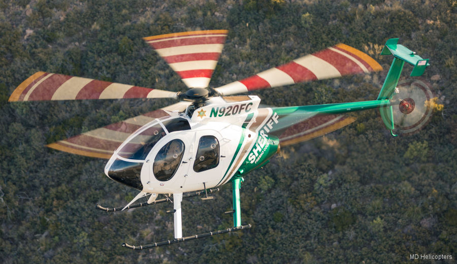 Helicopter MD Helicopters MD530F Serial 0255FF Register N920FC N6055W used by FCSO (Fresno County Sheriffs Office) ,MD Helicopters MDHI. Built 2016. Aircraft history and location