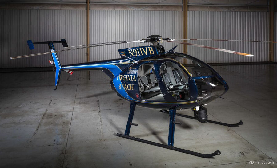 Helicopter MD Helicopters MD530F Serial 0270FF Register N911VB used by VBPD (Virginia Beach Police Department). Built 2017. Aircraft history and location