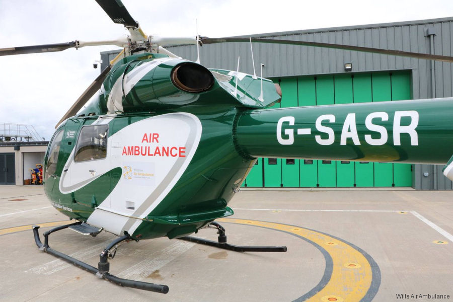 Helicopter McDonnell Douglas MD902 Explorer Serial 900/00074 Register G-SASR G-LNAA N7030B used by UK Air Ambulances DSAA (Dorset and Somerset Air Ambulance) ,WAACT (Wiltshire Air Ambulance) ,Specialist Aviation Services SAS ,LNAACT (Lincolnshire and Nottinghamshire Air Ambulance) ,KSSAAT (Kent, Surrey and Sussex Air Ambulance Trust) ,MD Helicopters MDHI. Built 2000. Aircraft history and location