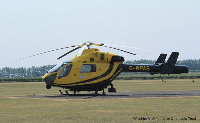 Helicopter McDonnell Douglas MD902 Explorer Serial 900/00053 Register LX-HSR G-WPAS used by Luxembourg Air Rescue (Luxembourg Air rescue) ,Specialist Aviation Services SAS ,UK Air Ambulances WAACT (Wiltshire Air Ambulance) ,UK Police Forces. Built 1997. Aircraft history and location