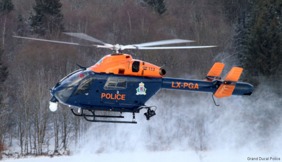 Helicopter McDonnell Douglas MD902 Explorer Serial 900/00106 Register LX-PGA N70239 used by Police Grand-Ducale (Luxembourg Police) ,CFS Air. Built 2002. Aircraft history and location