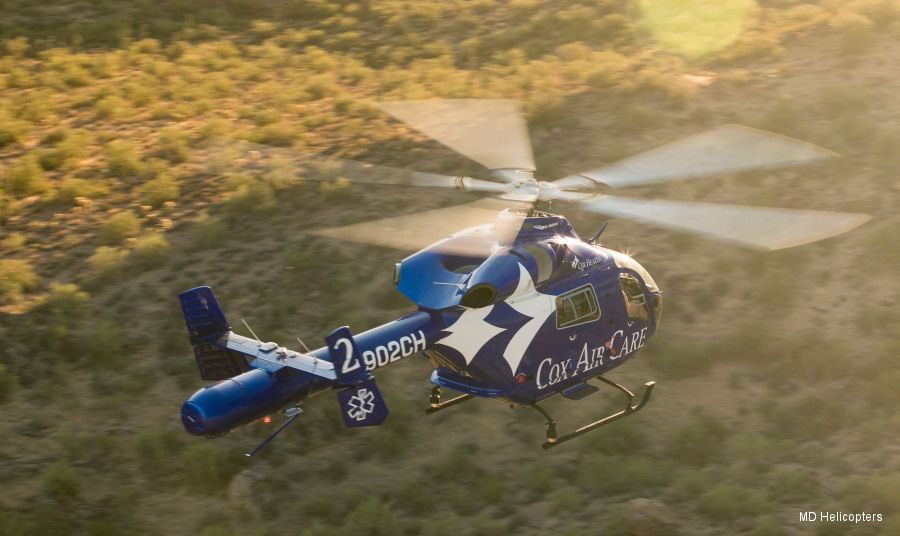 Helicopter McDonnell Douglas MD900 Explorer Serial 900/00042 Register N902CH N9201U 9042 used by State of Missouri MD Helicopters Politie Luchtvaart Dienst (Dutch Police Aviation) US Coast Guard. Built 1996. Aircraft history and location