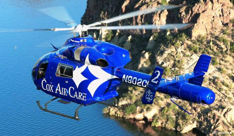 Helicopter McDonnell Douglas MD900 Explorer Serial 900/00042 Register N902CH N9201U 9042 used by State of Missouri MD Helicopters Politie Luchtvaart Dienst (Dutch Police Aviation) US Coast Guard. Built 1996. Aircraft history and location