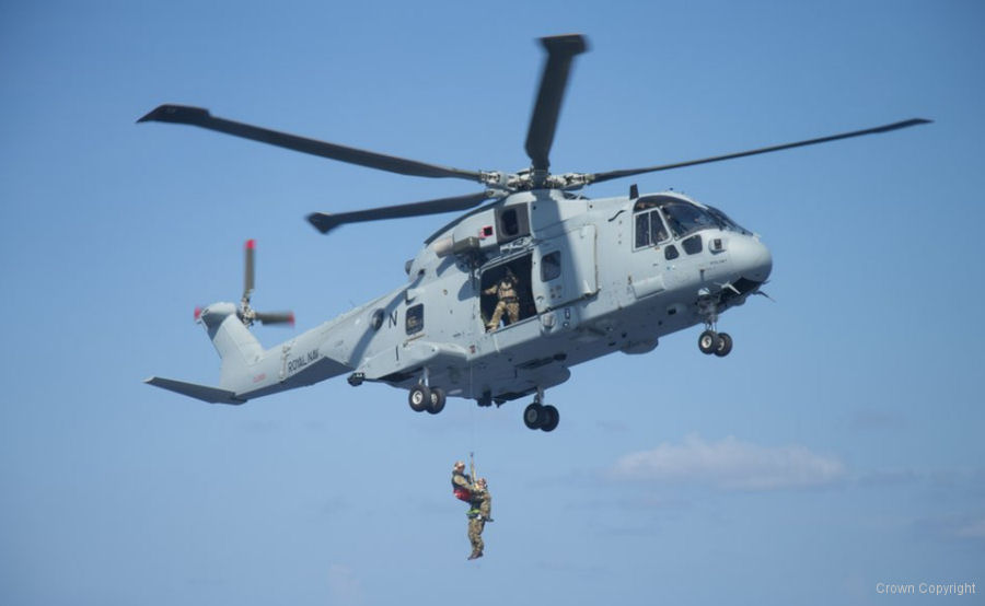 Helicopter AgustaWestland Merlin HC.3 Serial 50167 Register ZJ129 used by Fleet Air Arm RN (Royal Navy) ,AgustaWestland UK ,Royal Air Force RAF. Built 2001 Converted to Merlin HC.4. Aircraft history and location