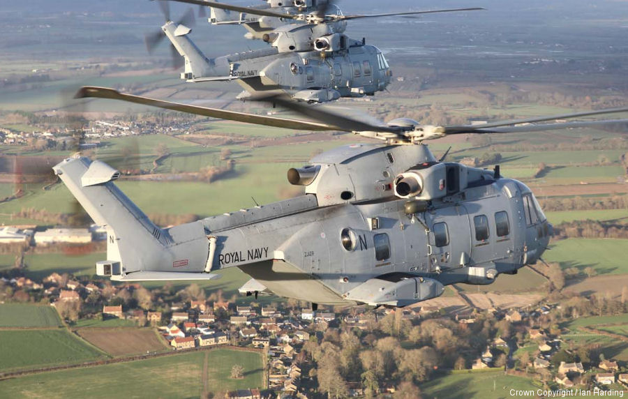 Helicopter AgustaWestland Merlin HC.3 Serial 50167 Register ZJ129 used by Fleet Air Arm RN (Royal Navy) ,AgustaWestland UK ,Royal Air Force RAF. Built 2001. Aircraft history and location