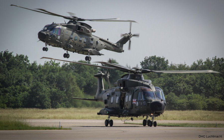 Helicopter AgustaWestland EH101 Mk.512 Serial 50121 Register ZJ994 M-505 used by Fleet Air Arm RN (Royal Navy) ,Royal Air Force RAF ,Flyvevåbnet (Royal Danish Air Force) ,AgustaWestland UK. Built 2005. Aircraft history and location