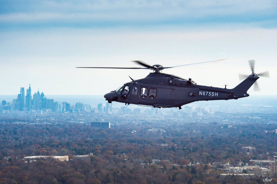 Helicopter Boeing MH-139A Grey Wolf Serial 41801 Register N675SH used by US Air Force AgustaWestland Philadelphia (AgustaWestland USA). Built 2019. Aircraft history and location