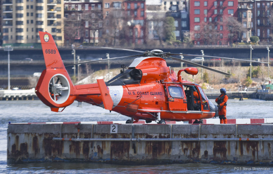 Detailed history and photos of helicopter Aerospatiale HH-65 Dolphin Serial 6289 Register 6589 used by US Coast Guard USCG Track service timeline and current status.