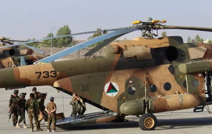 Helicopter Mil Mi-17V-5 Serial 840M25 Register 733 used by Afghan Air Force. Aircraft history and location